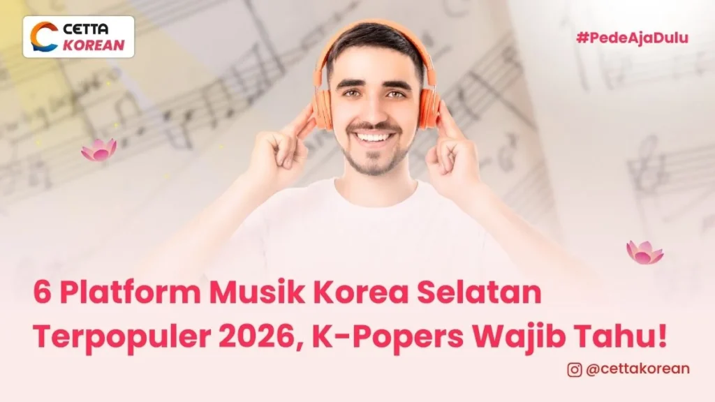 Seorang pria menggunakan headphone orange mendengarkan musik korea melalui salah satu platform musik korea selatan populer 2026|Platform Musik Korea