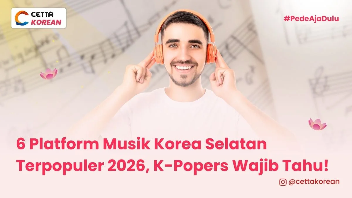 Seorang pria menggunakan headphone orange mendengarkan musik korea melalui salah satu platform musik korea selatan populer 2026|Platform Musik Korea